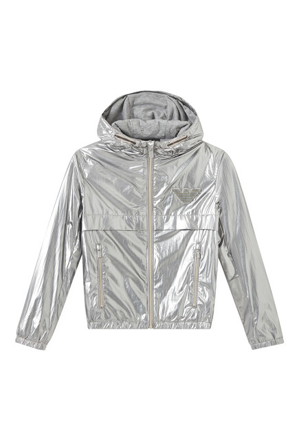 Metallic Zip-Up Hooded Jacket